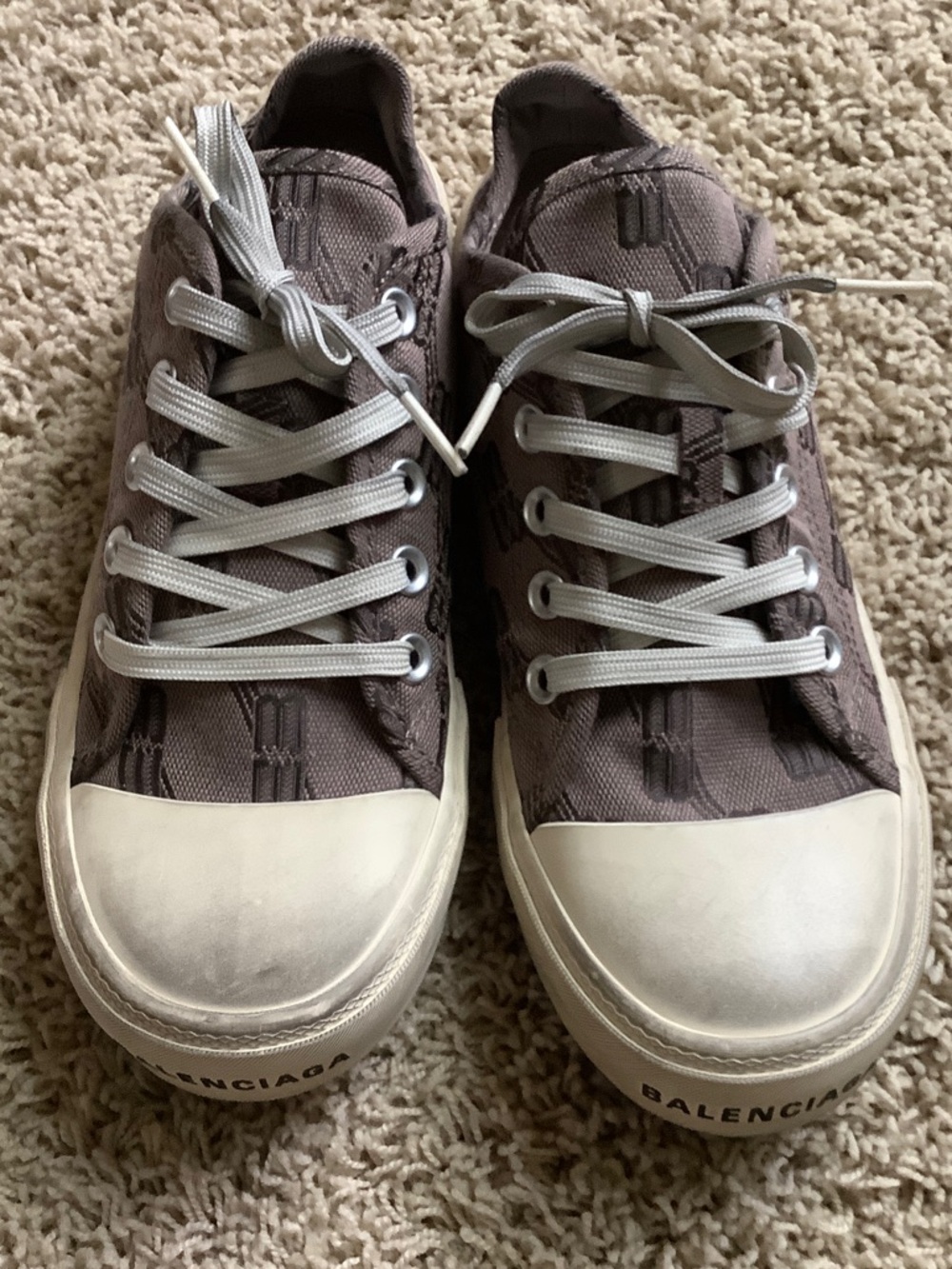 Balenciaga Paris Mink Gray BB Canvas Low-Top Sneakers with Ivory Soles Ladies 37